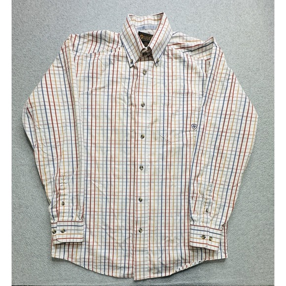 Ariat Shirt Adult Small White Blue Plaid Western Performance Stretch Rodeo Mens - Picture 1 of 10